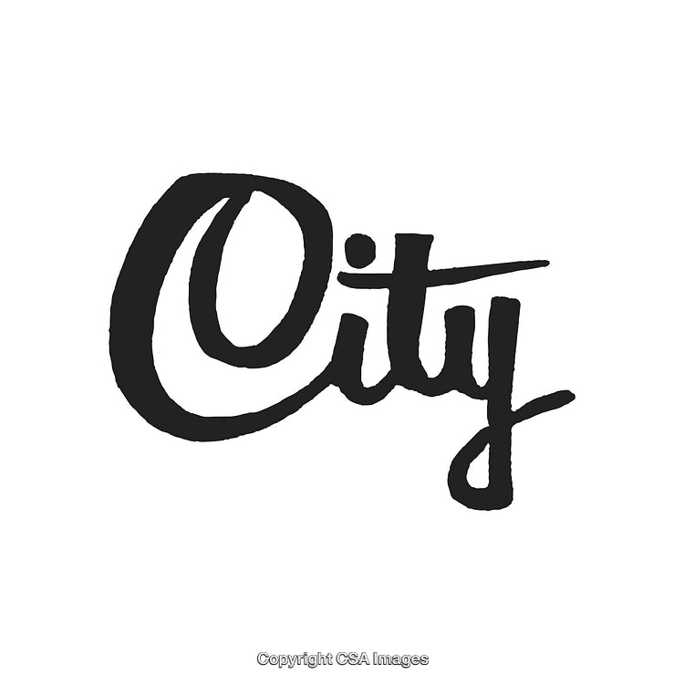 Stylized Hand-Lettered Word 'City' in Bold Black on White Background