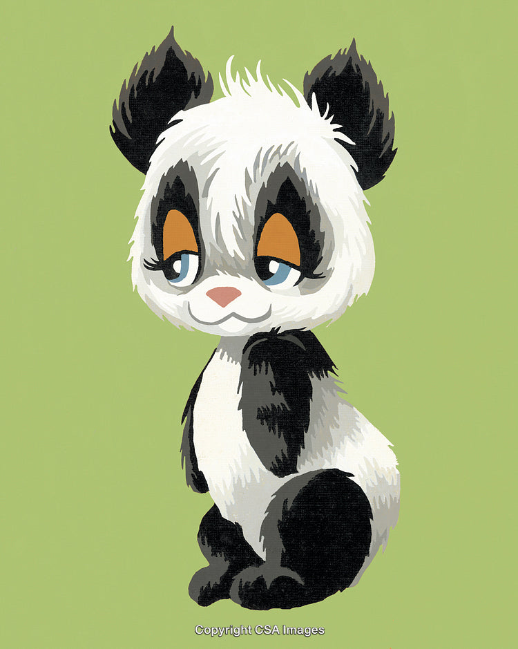 Adorable Panda Character Illustration in Digital Paint By Number Style
