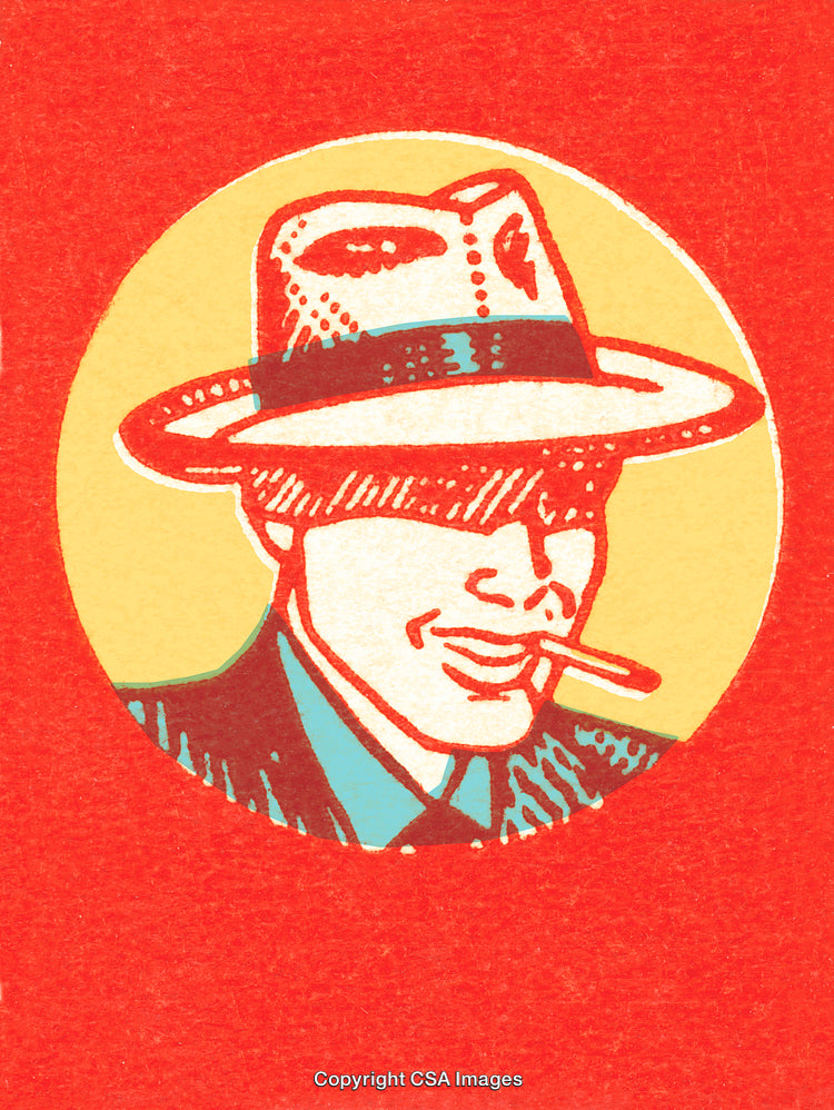 Retro Illustration of a Man in a Hat with a Cigar