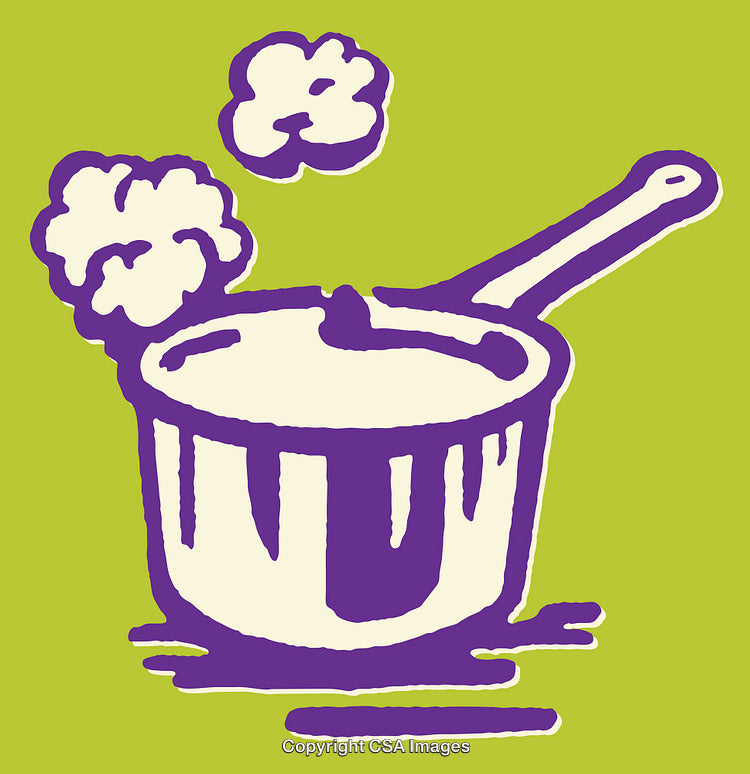 Purple Line Art of a Cooking Pot with Steam on Green Background