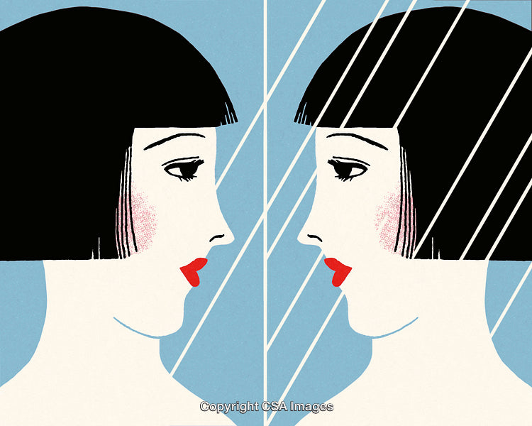 Abstract Illustration of a Woman's Face Reflected Symmetrically in a Mirror