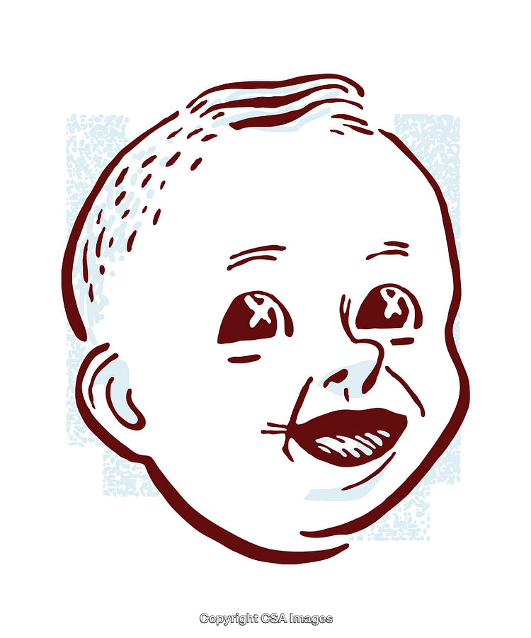 Stylized Illustration of Baby Face with Expressive Features in Line Art