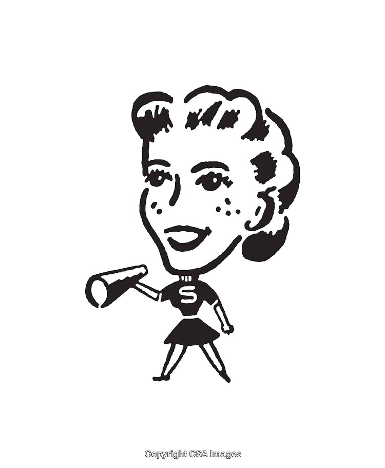 Vintage Cheerleader Line Art With Megaphone in Monochrome Design