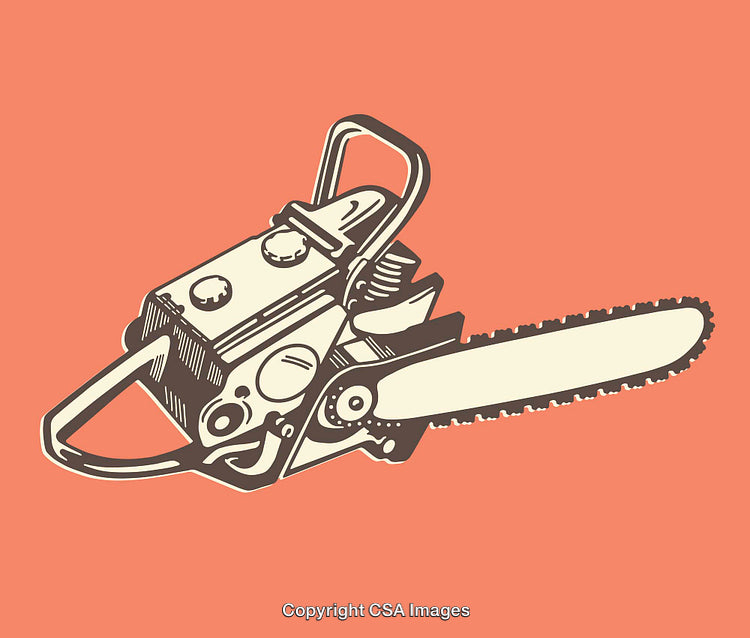 Retro Chainsaw Illustration on Bold Minimalist Background Design
