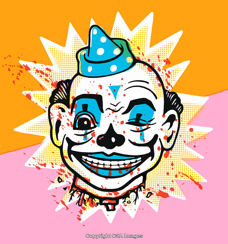Colorful Abstract Clown Illustration with Vibrant Paint Splashes and Dynamic Background