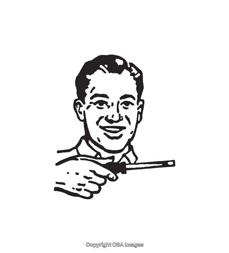 Retro Style Black and White Line Art Illustration of a Smiling Man