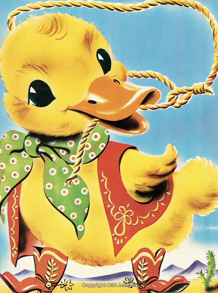 Cheerful Cartoon Duck Roaming in Cowboy Boots on a Bright Sunny Day