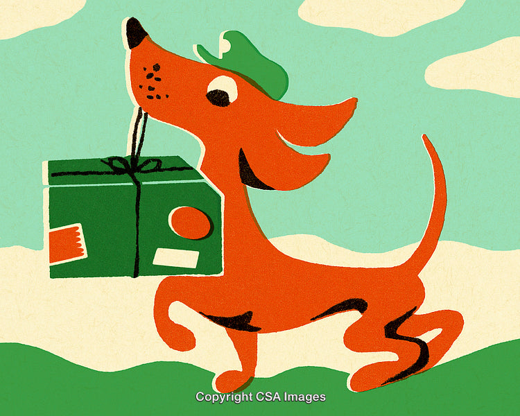 Cute Dog Delivering a Parcel in a Playful Cartoon Style