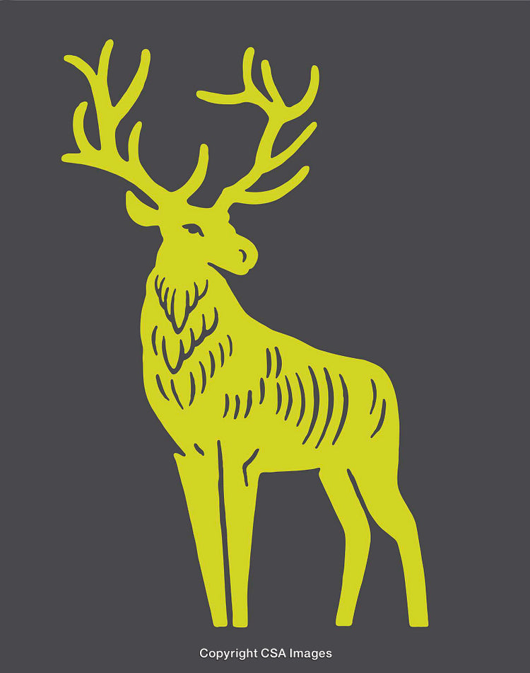 Abstract Neon Yellow Deer with Antlers on Dark Background Art
