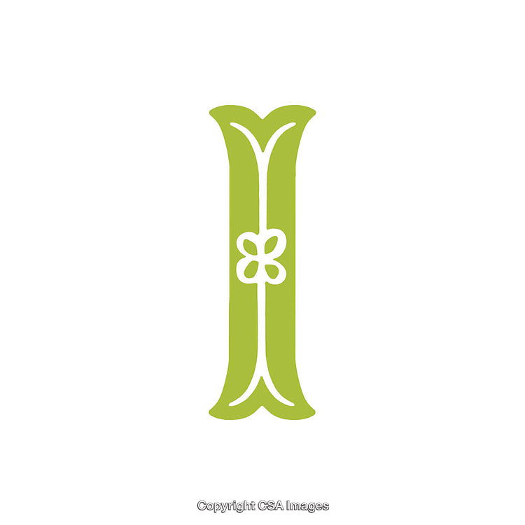 Elegant Green Decorative Letter I with Ornamental Pattern on White
