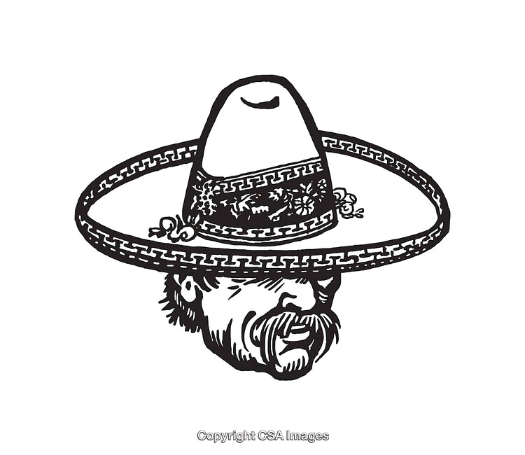 Illustration of a Sombrero Adorned with Traditional Patterns and a Mustachioed Face