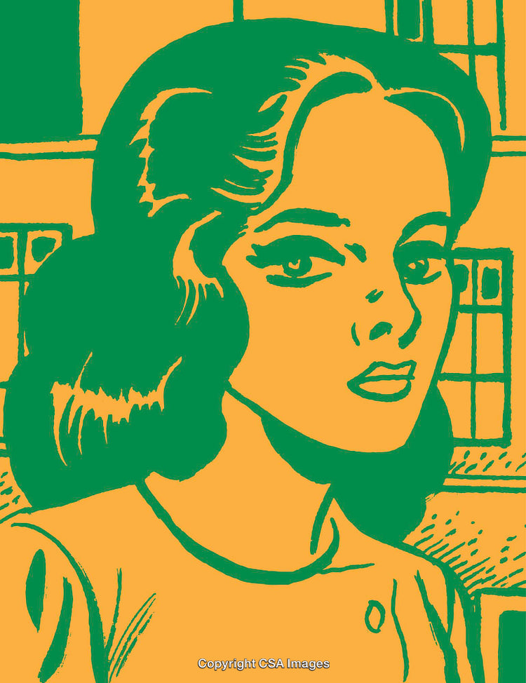 Pop Art Style Illustrative Portrait of a Woman With Emotionally Expressive Face