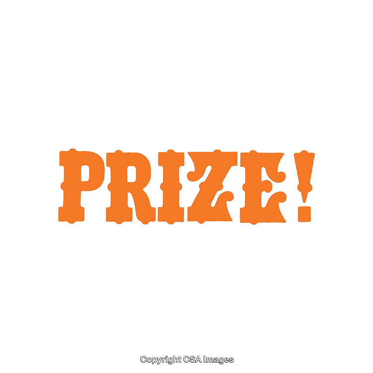 Prize Text Rendered in Bold Bright Orange Western Font on White Background