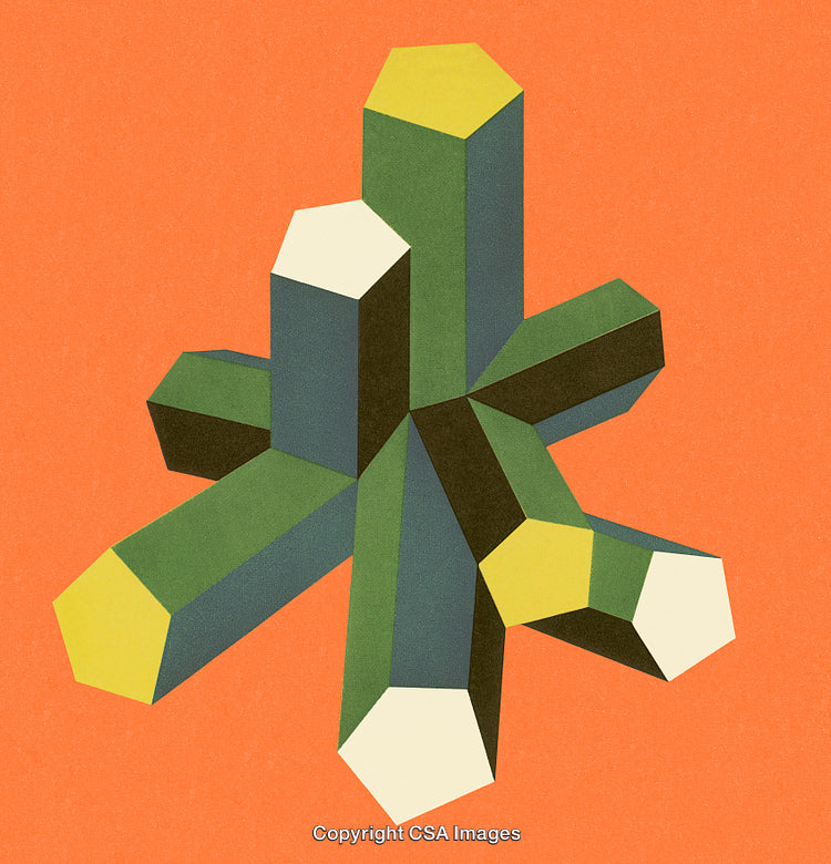 Abstract Geometric Design With Green Shapes on a Vibrant Orange Background