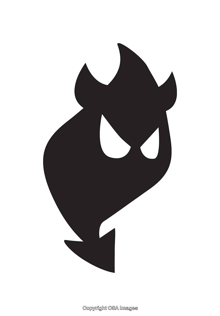 Black and White Silhouette of a Devil Icon With Sharp Features