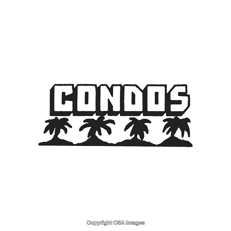 Tropical Condos Icon with Palm Tree Silhouette Elements for Real Estate Themes