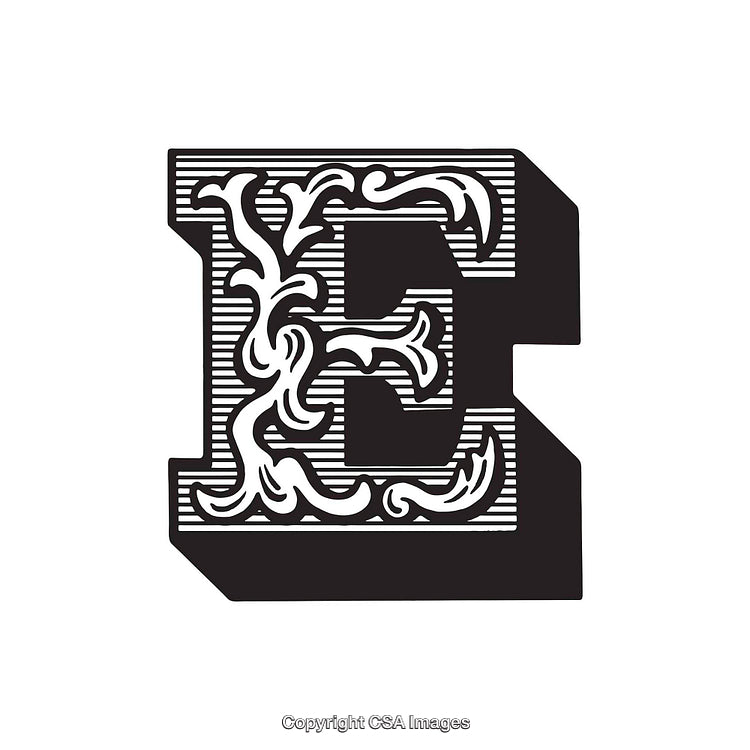 Ornate Decorative Letter E in Black and White Design