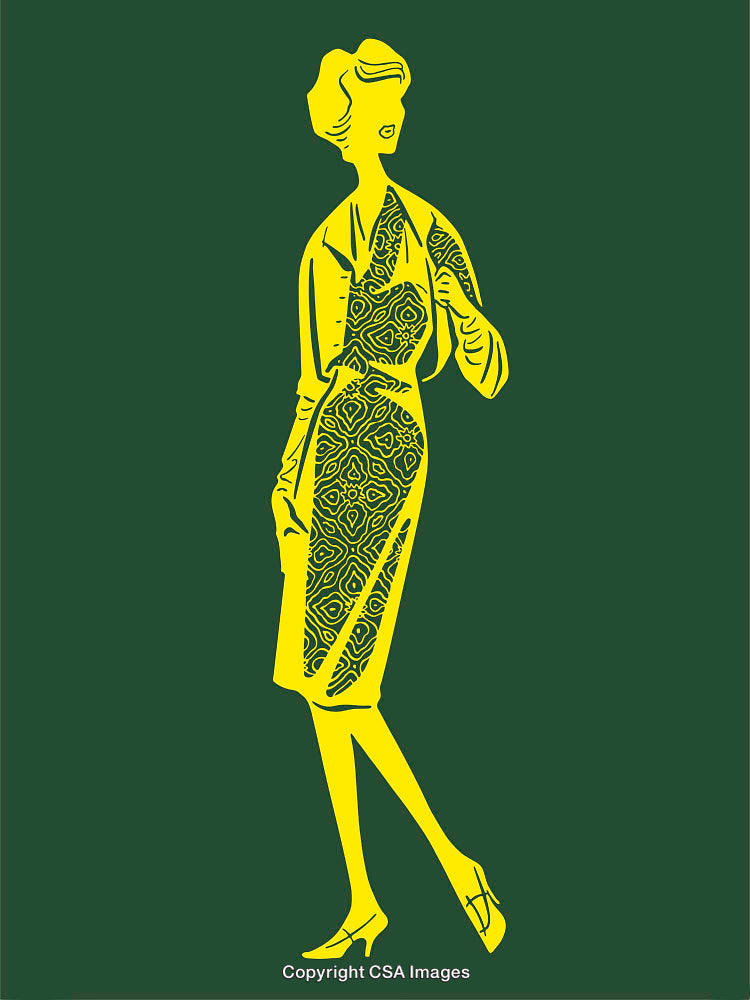 Retro Line Art Illustration of a Stylish Woman in Elegant Clothing