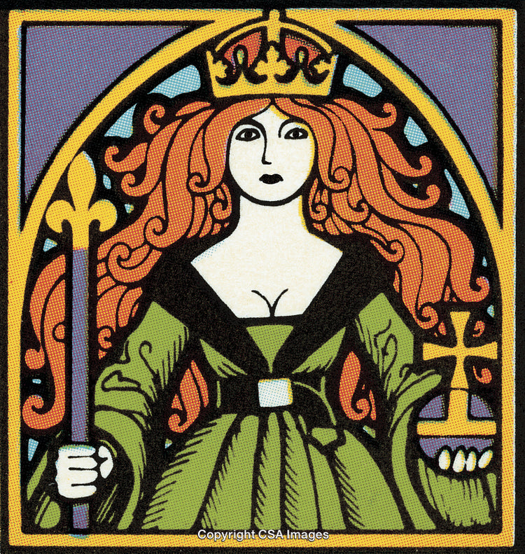 Art Nouveau Illustration of a Regal Lady With Red Hair and Crown