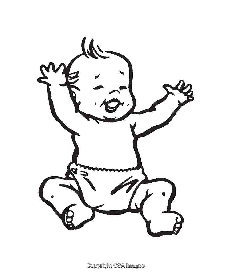 Black and White Line Art Illustration of a Happy Laughing Baby
