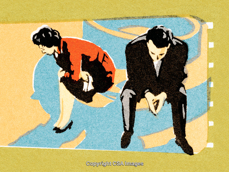 Abstract Artistic Illustration of a Pensive Couple in Contrastive Colors