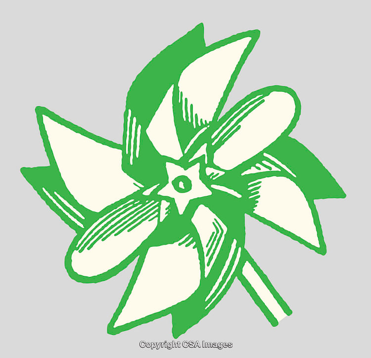 Green and Cream Line Art Illustration of Whimsical Pinwheel Design