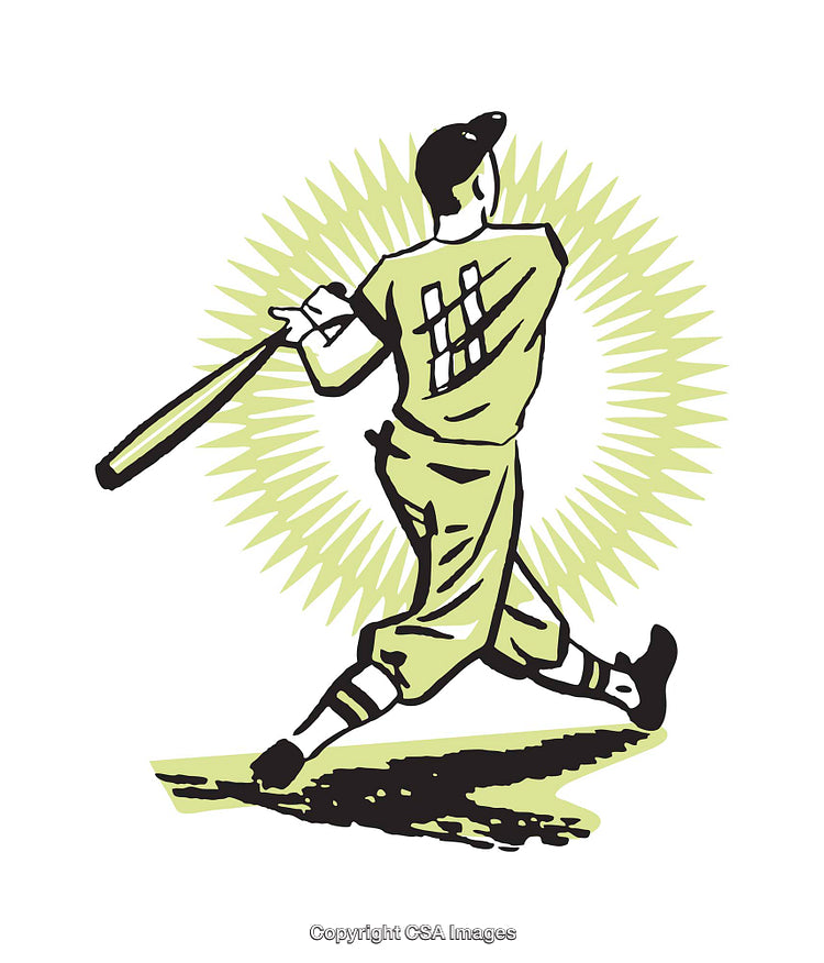 Retro Style Baseball Player Swinging Bat Illustration