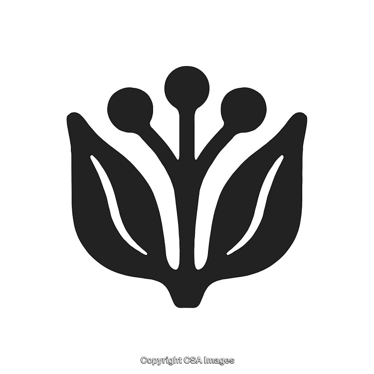 Ornamental Floral Design Element in Black and White Silhouette Style