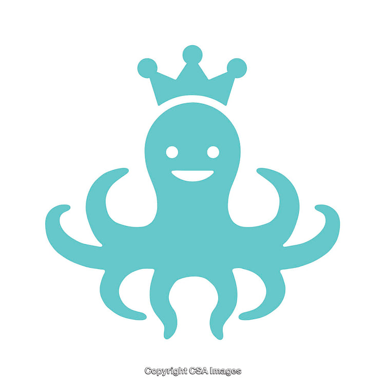 Cute Teal Octopus Wearing a Crown in a Minimalist Design