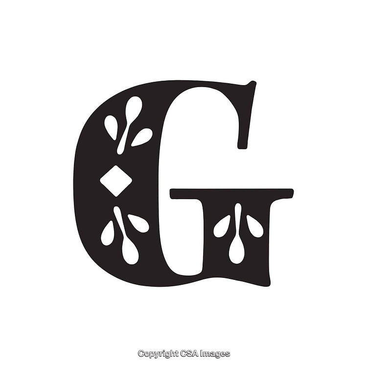 Decorative Letter G with Elegant Floral and Geometric Elements