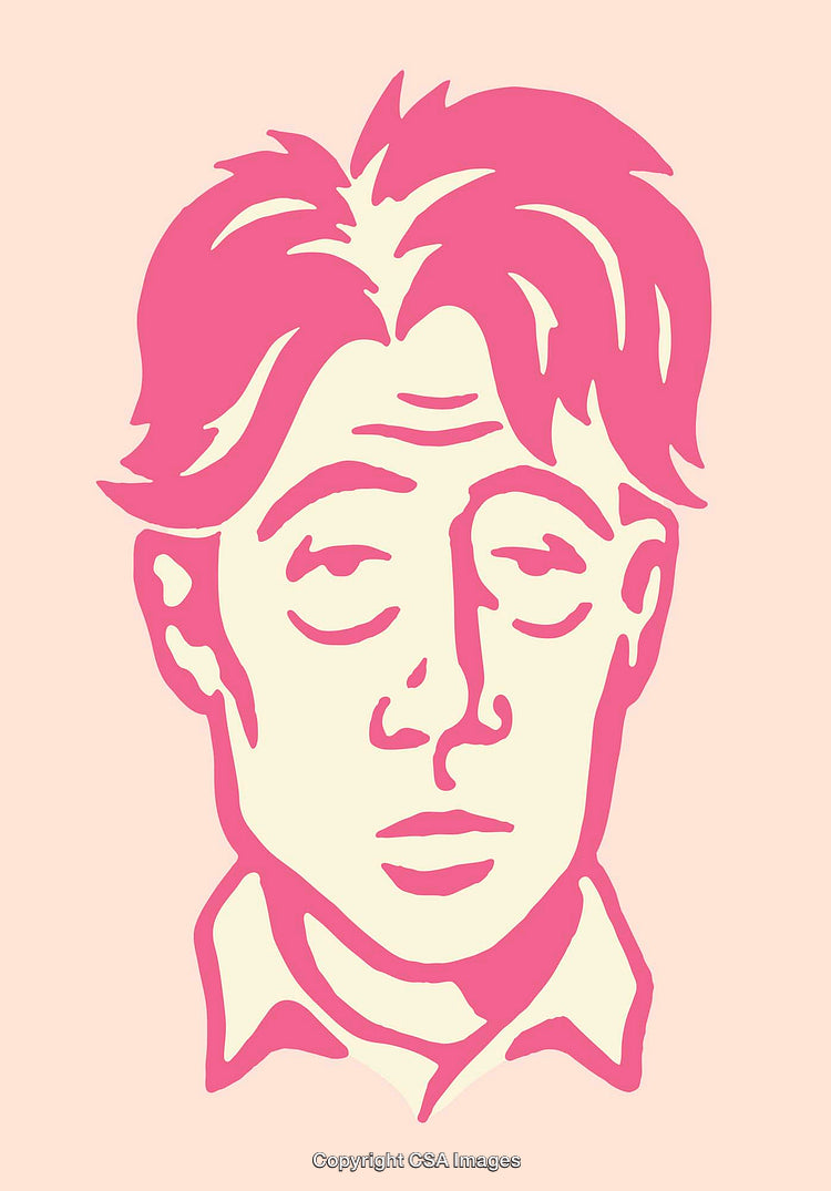 Pink Line Art Illustration of a Male in a Thoughtful Pose