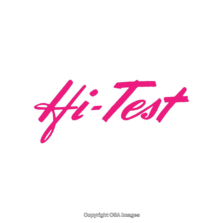 Bold Pink Hi-Test Logo with Elegant Script on White Background