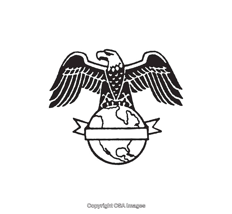 Black and White Line Art of An Eagle Perched Over a Globe