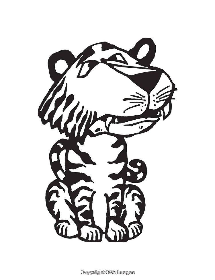 Cute Line Art Illustration of a Sitting Tiger in Black and White