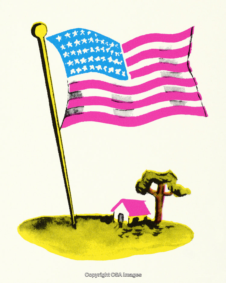 Colorful Artistic Illustration of Flagpole With Stylized American Flag