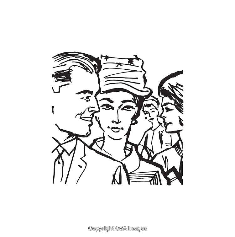 Stylized Line Art Illustration of a Group of Retro-Styled Individuals