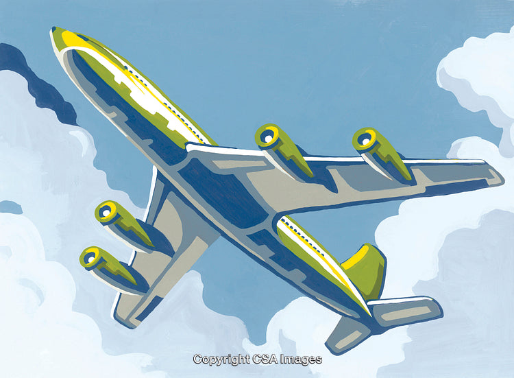 Stylized Aircraft Flying Through Clouds in a Blue Sky, Paint by Numbers Design