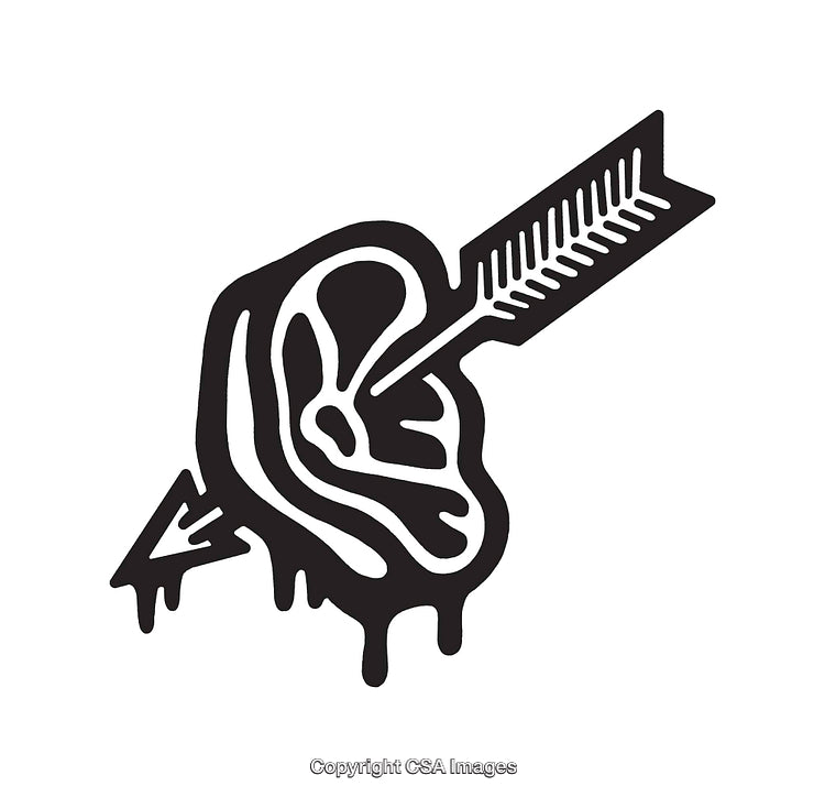 Black And White Illustration of an Ear Impaled by an Arrow