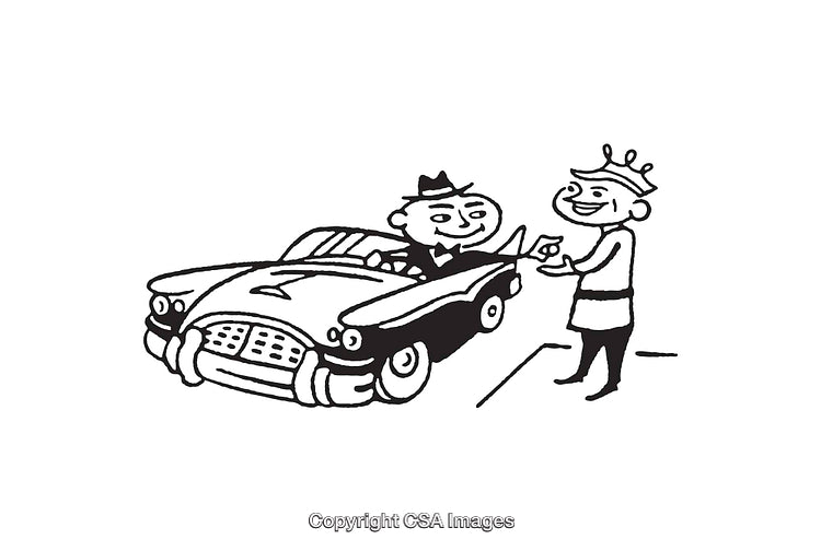 Vintage Car Illustration with Interaction Between Driver and Character