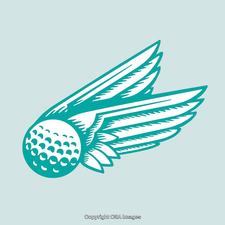 Winged Golf Ball Flying Symbol in Vintage Vector Line Art Style