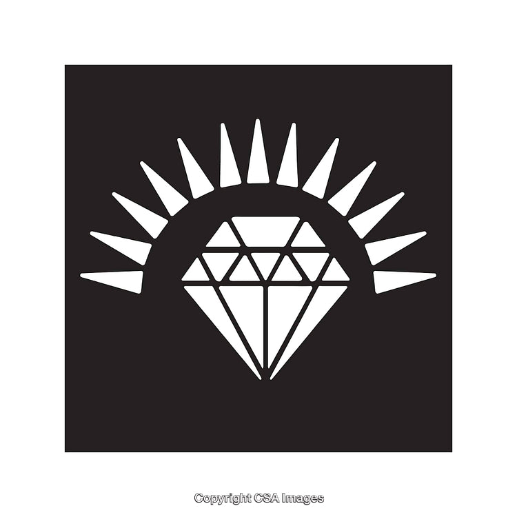 Black and White Line Art Diamond with Abstract Sunburst Design