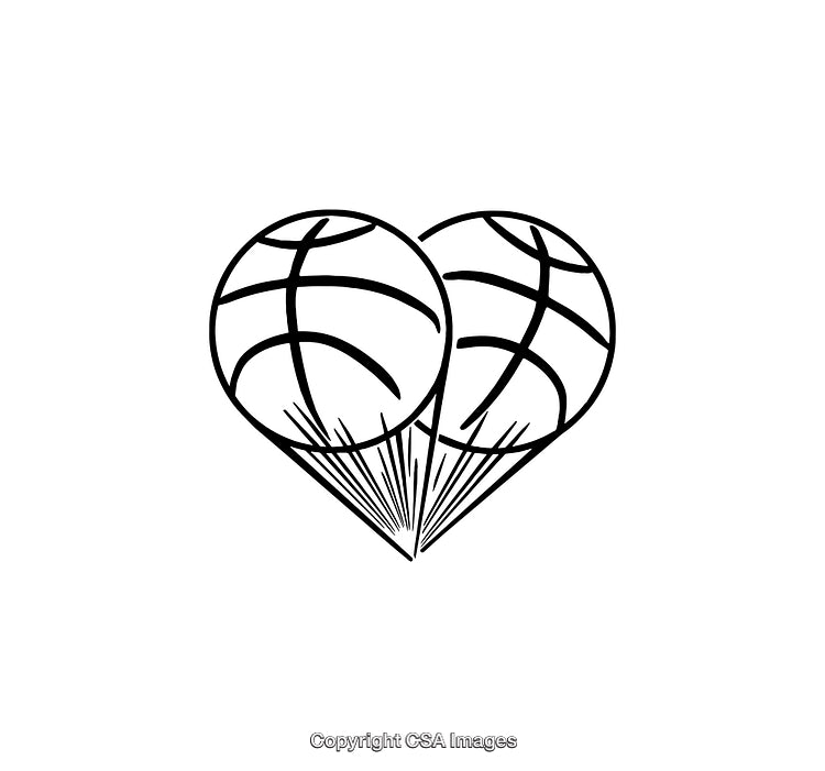 Black And White Line Art of Two Basketball-Hearts with Radiating Energy