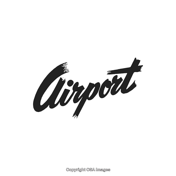 Stylized Airport Typography Design With Bold Cursive Font on White Background