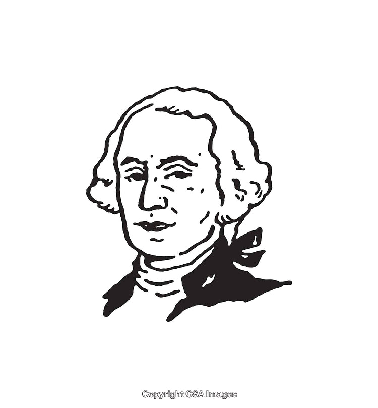 Black and White Illustration of a Historical Figure in Line Art Style