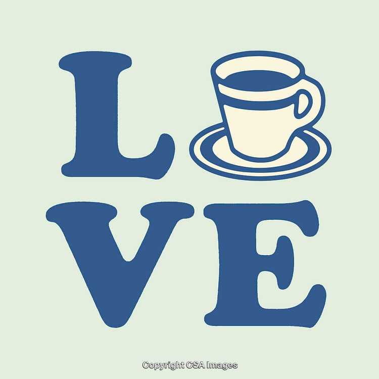 Vintage Typography Love Design Featuring a Coffee Cup Illustration
