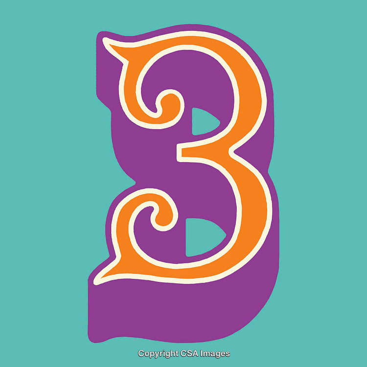 Vibrant Artistic Number Three Design in Purple and Orange Theme