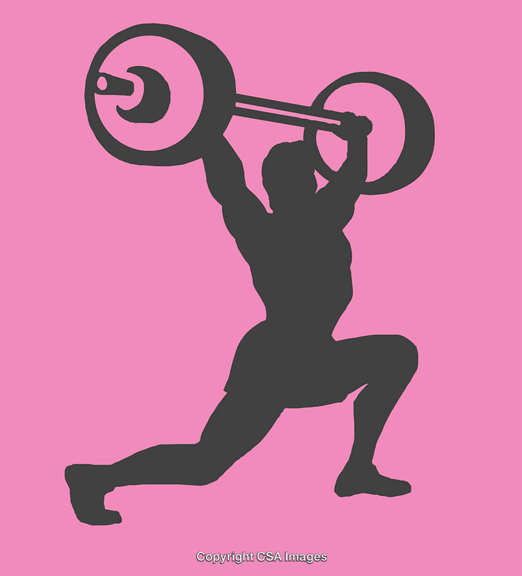 Silhouette of a Weightlifter Holding Barbell Overhead on Pink Background