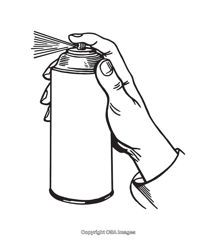 Hand Holding and Spraying a Can in Black and White Line Art Style