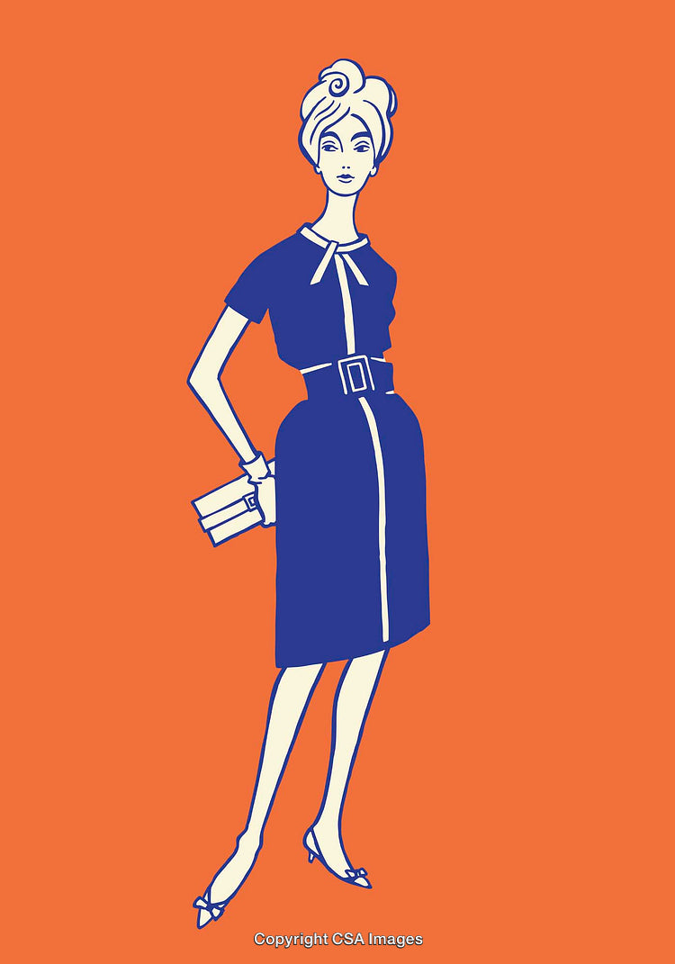 Color Line Art Illustration of a Stylish Woman in Vintage Fashion