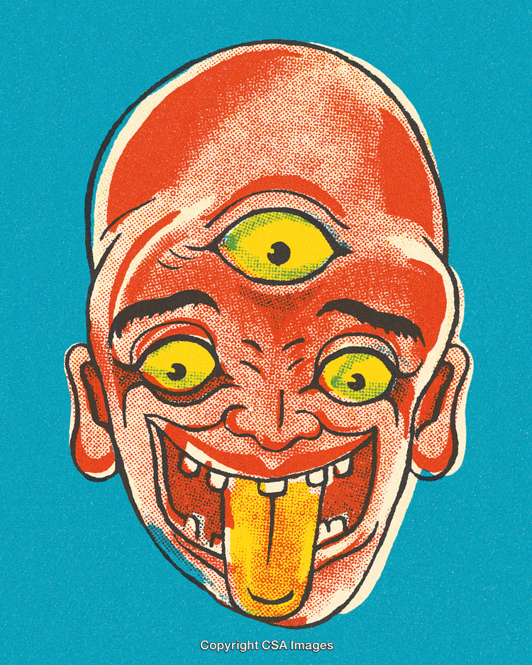 Vibrant Illustration of a Cyclops Cartoon Face With Exaggerated Features